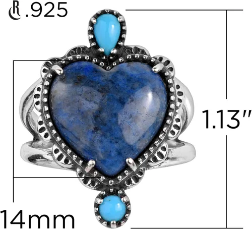 Vista 3 de American West - Anillo de plata de ley con diseño de lapislázuli, turquesa y corazón de concha, tallas 5 a 10