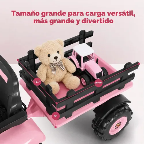 Vista 8 de Tractor de paseo de 24 V para niños, remolque desmontable, rosa