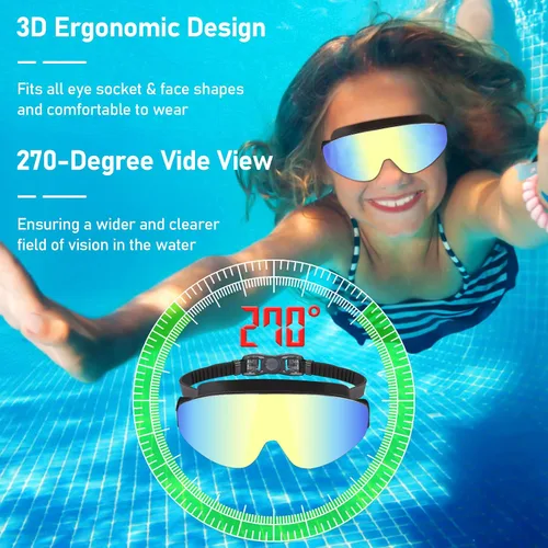 Vista 4 de Gafas de natación para niños, gafas de natación polarizadas para niños, visión amplia, antivaho sin fugas, gafas de natación para edades de 4 a 16