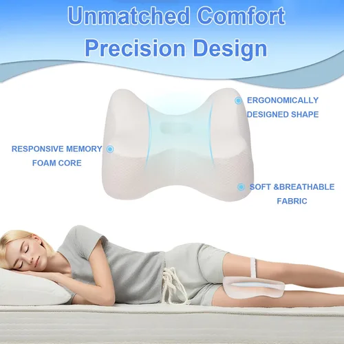 Vista 8 de Almohada de espuma viscoelástica para rodillas para dormir de lado, almohada para piernas con banda elástica para ciática, dolor de cadera