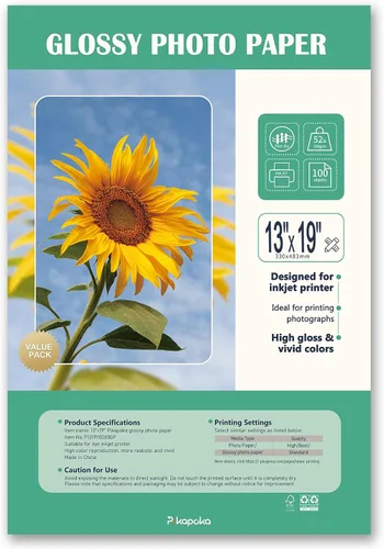 Vista 11 de Papel fotográfico de 5 x 7, paquete de 100 unidades, papel fotográfico brillante de 52 libras para impresora de inyección de tinta, 7.05 oz/m²