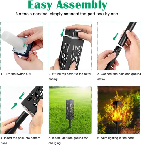 Vista 6 de TomCare Luces de camino con llamas parpadeantes alimentadas por energía solar decorativa para jardín, impermeable, iluminación de paisaje al aire