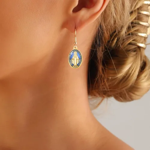 Vista 4 de 60 piezas de colgante de medalla milagrosa esmalte azul acento para hombres mujeres protección joyería católica encanto para bricolaje rosario