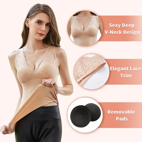Vista 4 de Ibeauti Womens Basic Camisole Thermal Underwear Thick Fleece Lined Cami Tank Top