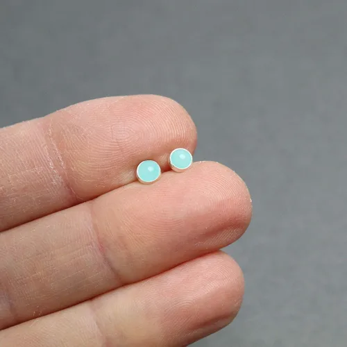 Vista 29 de Aretes de tuerca con piedras preciosas para mujeres y niñas, bisel redondo de 0.157 in de plata esterlina 925