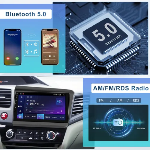 Vista 7 de 6G+128G+Octa-Core para Honda Civic 2012 2013 2014 2015 Juego de coche inalámbrico Android Auto Android Car Stereo,9 pulgadas IPS pantalla táctil