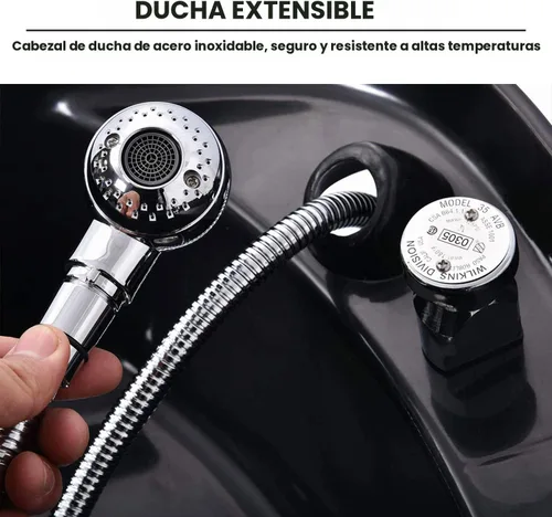 Vista 3 de Silla de lavado Ainfox para peluquería, con cuenco para champú, de plástico ABS, para salón de belleza (Negro)