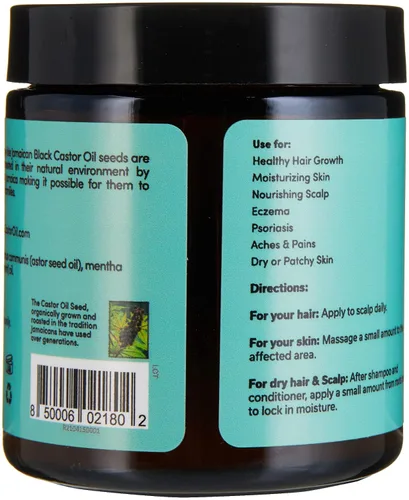 Vista 2 de Sunny Isle Aceite de ricino negro jamaicano con mantequilla pura infundida con aceite de menta 4 oz Cuidado natural del cabello y la piel