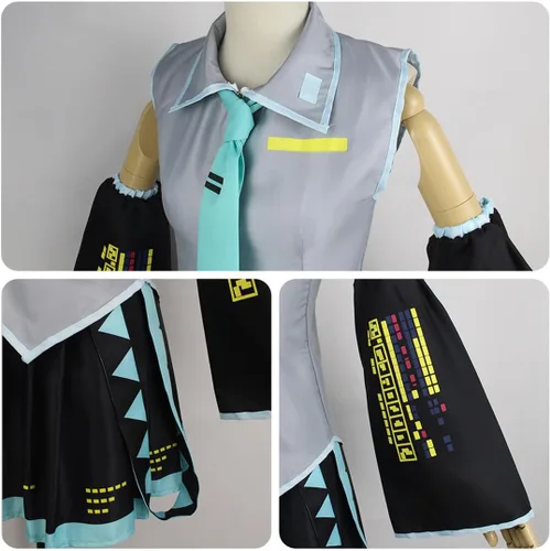 Vista 4 de Disfraz de anime para mujer, disfraz de Halloween, cosplay, conjunto completo de uniformes con pelucas, cola de caballo trenzada gris