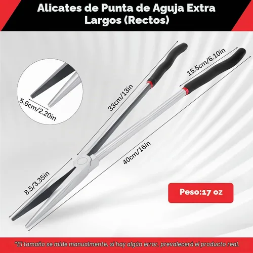 Vista 2 de Alicates de punta de aguja de 16 pulgadas, alicates de punta de aguja extralargos de acero de largo alcance con mango antideslizante, herramienta