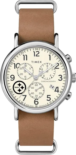 Vista 5 de Timex Tribute NFL Weekender Chrono - Correa de piel de cuarzo para hombre (1.575 in)