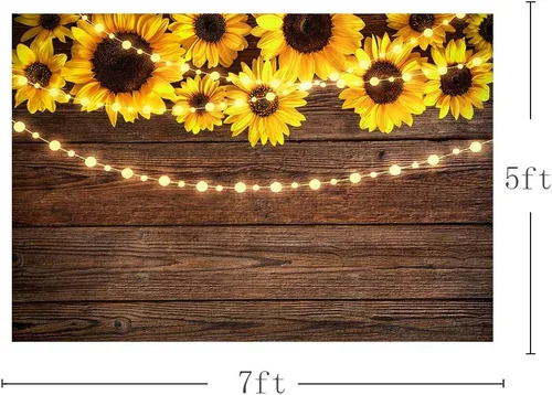 Vista 3 de Telones de fondo de madera de girasol de 7 x 5 pies para fotografía, rústico, inauguración de la casa, baby shower, cumpleaños, verano, boda, tira