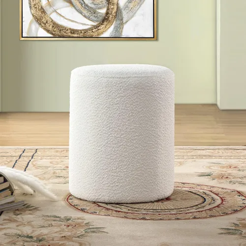 Vista 8 de O2B Otomana redonda moderna con asiento acolchado suave – Silla de tocador multifuncional, taburete tapizado reposapiés para sala de estar