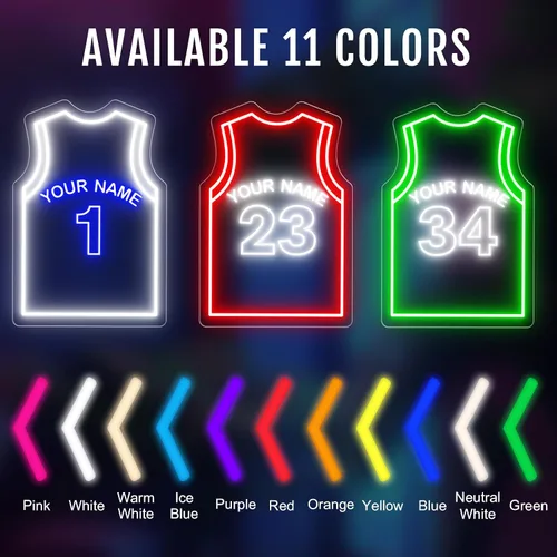 Vista 7 de Letreros de neón de jersey de baloncesto personalizables, letrero de neón LED personalizable para decoración de pared, luces de neón LED