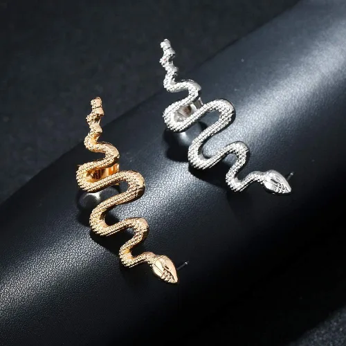 Vista 3 de 1 par/set de oro Punk Winding Serpiente Poste Stud Ear Cilp Climber Ear Cuff Jewelry