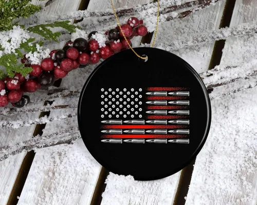 Vista 2 de American Flag Bullets Guns USA Segunda 2ª Enmienda – Adorno de Navidad – Adorno navideño – Adorno navideño impreso en ambos lados