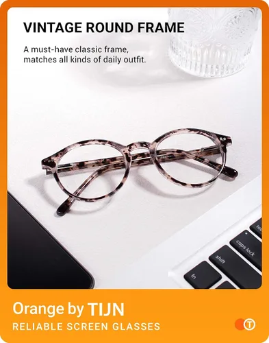 Vista 3 de TIJN Gafas de bloqueo de luz azul para hombres y mujeres, gafas de montura redonda gruesa vintage