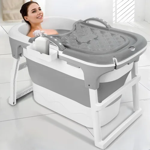 Vista 10 de Bañera plegable para adultos – Bañera portátil con cubierta térmica, aislamiento grueso y diseño plegable para espacios pequeños, uso en interiores