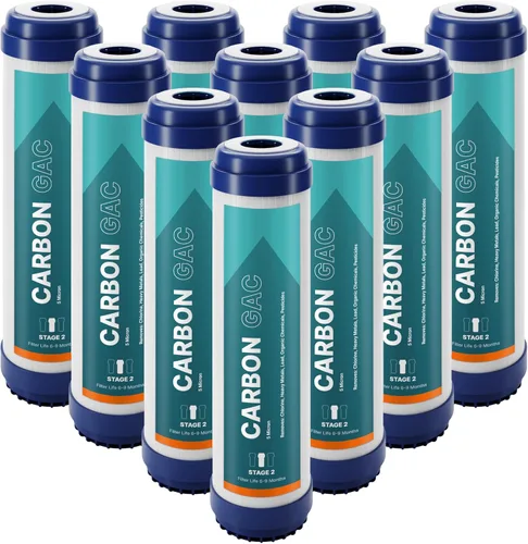 Vista 14 de NU Aqua Cartucho de filtro de carbón activado granular de ósmosis inversa – 10 pulgadas 1 micrón universal GAC RO – 1 paquete de filtros premium