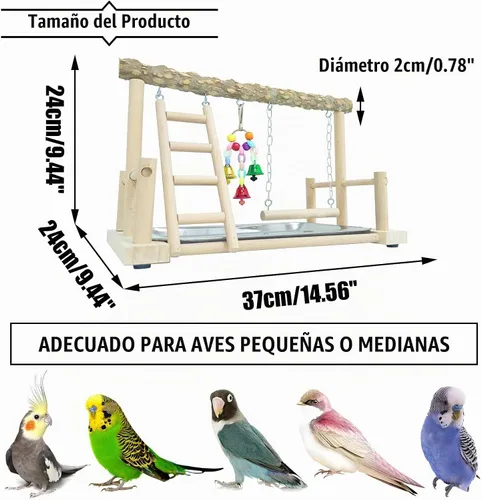 Vista 7 de PINVNBY Parque infantil para pájaros, soporte de madera para ejercicio, perca, gimnasio, escalera, con comedero, columpio, juguetes para periquitos