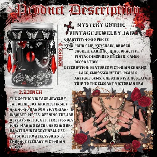 Vista 5 de SMUOBT Gothic Mystery Jewelry Jar, Random Goth Jewelry Set for Women Negro rojo