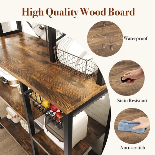 Vista 11 de GRUSIGN Estante para hornear de cocina con almacenamiento, estación de barra de café de 6 niveles con toma de corriente, soporte para microondas