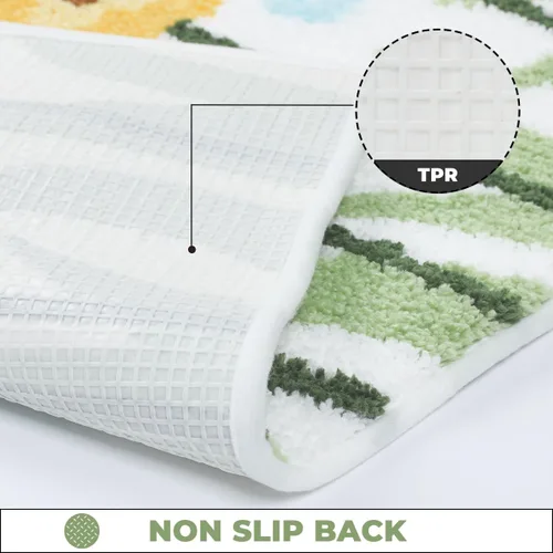 Vista 5 de Tapete de baño floral súper absorbente, antideslizante, lavable a máquina, bonito tapete de baño esponjoso para fregadero, dormitorio y sala