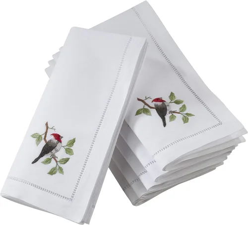 Vista 57 de Juego de 6 servilletas bordadas de magnolia hechas a mano con borde cosido