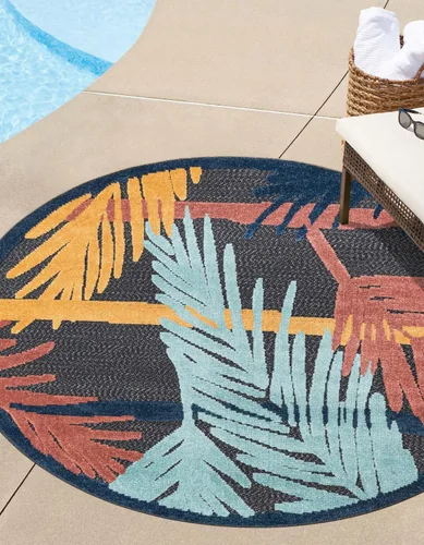 Vista 11 de Unique Loom Belize Outdoor Collection - Alfombra rectangular de 2 x 3 pies 1 pulgada, color carbón y azul claro