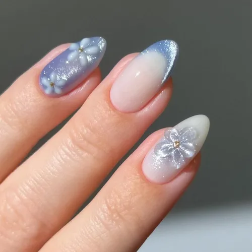 Vista 12 de Uñas postizas a presión medianas con diseño geométrico blanco almendra – 24 uñas postizas reutilizables de ABS brillante, fácil de aplicar, juego