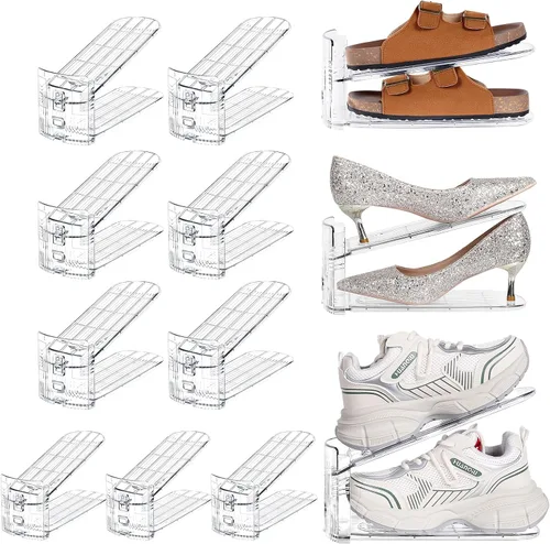 Vista 11 de TOPNEW Organizador de ranuras para zapatos para armario, paquete de 10 unidades, apilador de zapatos de nivel ajustable, organización