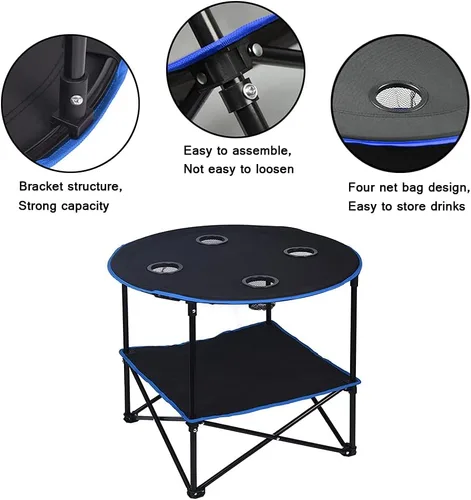 Vista 5 de LEADALLWAY Mesa de Picnic Plegable Portátil Mesa de Camping al Aire Libre con 4 Portavasos y Bolsas de Transporte, Mesa de Viaje de Lona Plegable