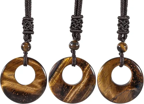 Vista 6 de SUNYIK 4 collares con colgante de cristal de la suerte para mujeres y hombres, piedra pulida, joyería de amuleto de cristal redondo para unisex