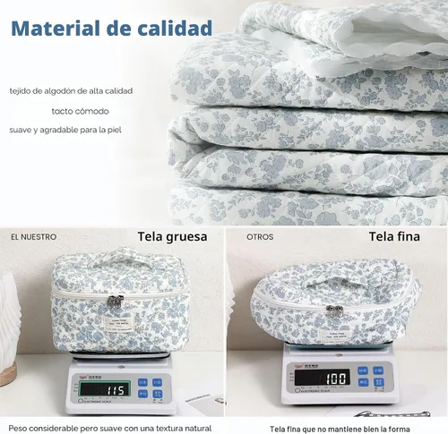 Vista 5 de uekeboag - Bolsa de maquillaje grande de viaje acolchada para mujer, neceser de algodón con estampado floral, neceser con estampado floral