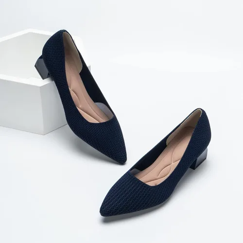 Vista 6 de youngshow Zapatos de tacón para mujer, cómodos tacones de punto para mujer, tacón grueso, puntera cerrada, sin cordones, para fiesta, oficina