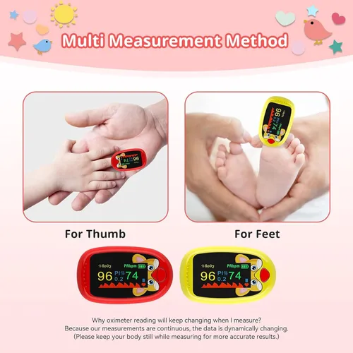 Vista 3 de Oxímetro de pulso para niños (de 2 a 12 años) recargable para niños, monitor de oxígeno y corazón, medidor de oxígeno en sangre en la punta