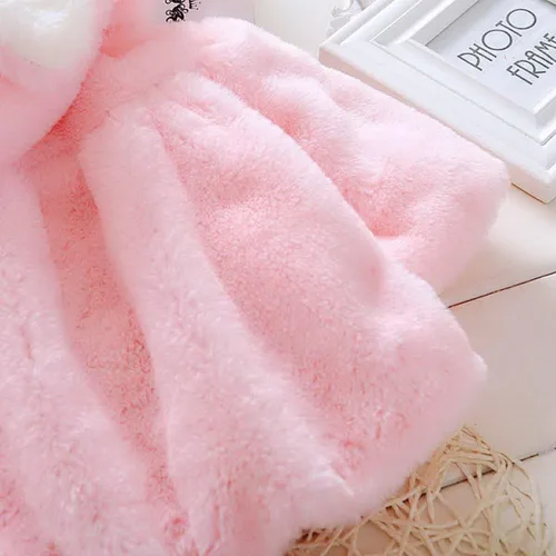 Vista 7 de Happy Cherry Abrigo cálido de piel para bebés y niñas, abrigo con capucha, bonito traje para exteriores