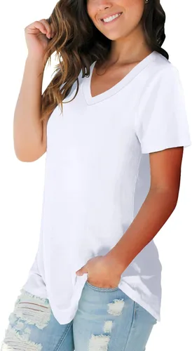 Vista 2 de SAMPEEL Camisetas de verano para mujer, camisetas florales de manga corta, cuello en V