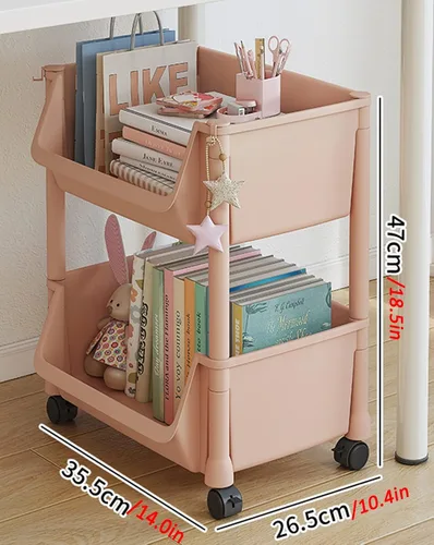 Vista 2 de Carrito de almacenamiento multiusos de 2 niveles, carrito multifuncional con ganchos, organizador de carrito con ruedas ajustable, carrito