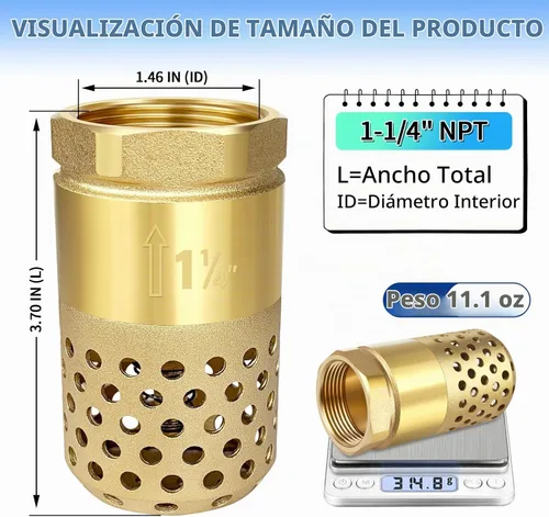 Vista 2 de Válvula de pie de latón 1-1/4 Pulgadas NPT válvula de retención de malla de resorte de servicio pesado conexión hembra unidireccional preventor