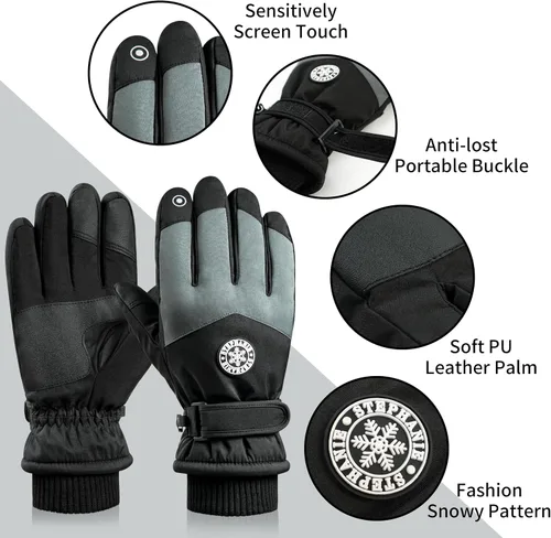 Vista 2 de DOFOWORK Guantes de esquí para hombre, guantes de invierno cálidos para hombres y mujeres, guantes impermeables para pantalla táctil, guantes