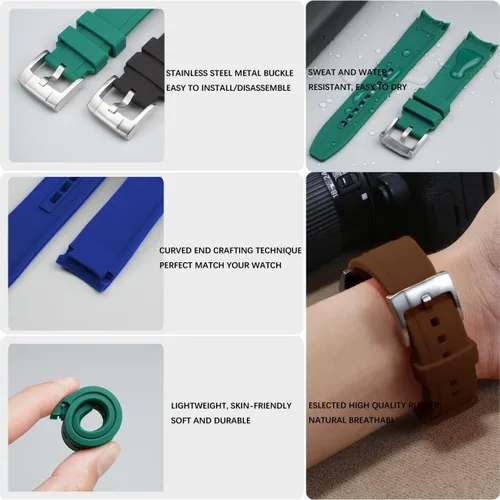 Vista 7 de YISIWERA Correa de reloj de silicona de alta calidad con extremos curvados universales de goma para hombres y mujeres de 0.709in, 0.787in, 0.866in