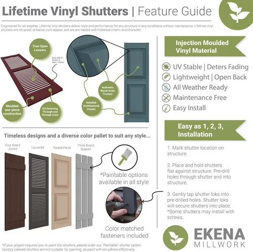 Vista 2 de Ekena Millwork LVSL0004BL Shutter-Lok's de Vinilo Lifetime de 3", Negro