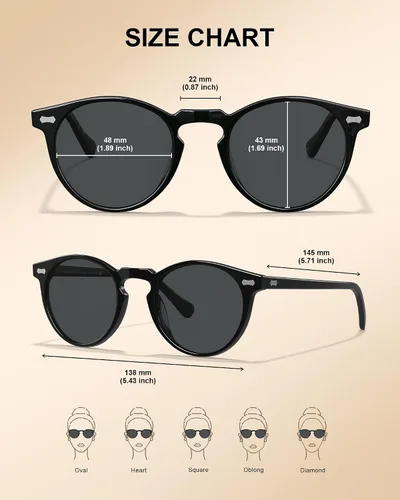 Vista 7 de CARFIA Gafas de sol polarizadas para mujeres con protección UV, marco de acetato para cara pequeña CA5288 A: Marco negro lente gris