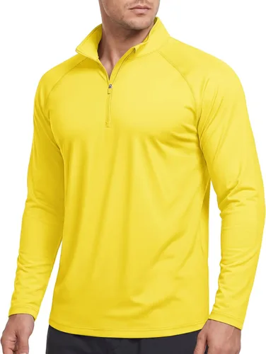 Vista 21 de CRYSULLY Camiseta de manga larga con cremallera de 1/4 para hombre, con protección solar, pullover UPF 50+, rash guard para correr, camiseta ligera