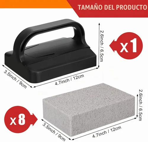 Vista 2 de Dunzy Paquete de 9 parrillas de limpieza de ladrillos con bloques de piedra pómez, limpiador de parrilla de limpieza de parrilla con mango