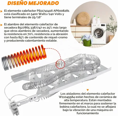 Vista 4 de W11045584 3387747 W11344457 Elemento calefactor para secadora de Blutoget-WP3387747 Compatible con Whirlpool Amana Kenmore KitchenAid - Reemplaza