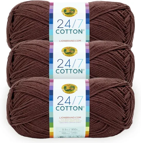 Vista 49 de Lion Brand Yarn - Hilo ligero 24/7 de algodón para tejer, hacer ganchillo y manualidades, Ámbar, paquete de 1 Light Worsted 100% Mercerized Cotton
