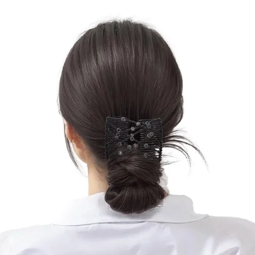 Vista 4 de LOVEF 2 pinzas mágicas para el cabello para mujeres y niñas, pasador de flores con cuentas, horquilla elástica doble para el cabello, accesorios