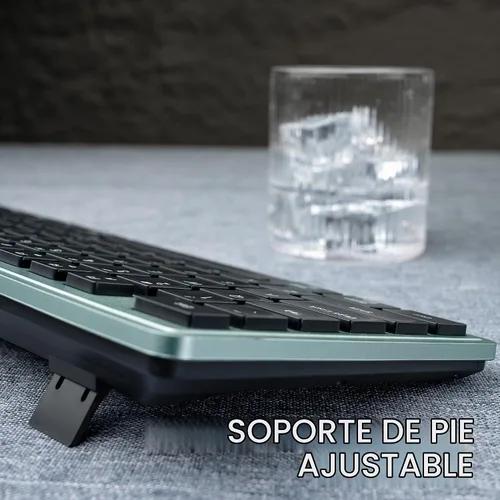 Vista 2 de Links9+ Teclado y mouse inalámbricos, diseño silencioso de perfil bajo (negro verde)